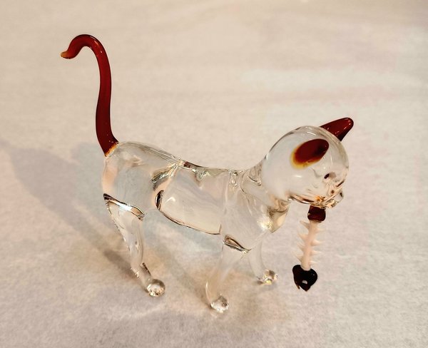 Sculpture chat avec poisson en verre borosilicate